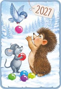 Календарь карманный 2027 «Ретро_2» (звери с елочными шарами)