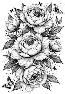 Татуировка временная "Пионы" (цветы)