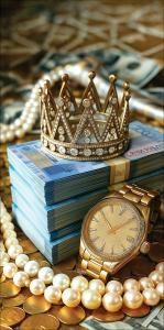 Конверт для денег без надписи (корона, деньги, часы)