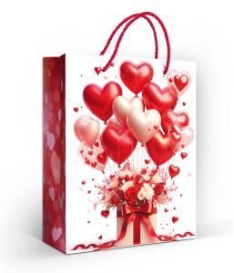 Пакет подарочный (М) «Шарики-сердечки и подарок»