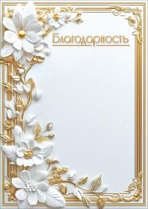 Благодарность (белые с золотом цветы и рамка)