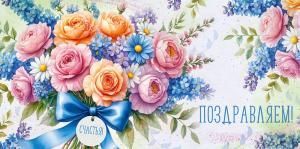 Конверт для денег «Поздравляем!» (букет цветов)