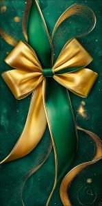 Конверт для денег без надписи (зелёно-золотой бант с лентой на зелёном фоне)