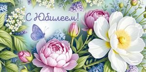 Конверт для денег «С Юбилеем!» (цветы)