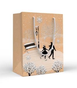 Пакет подарочный крафтовый (M) «Новогодний пейзаж. Каток»