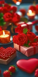 Конверт для денег без надписи (красные розы, сердечки и свечи)