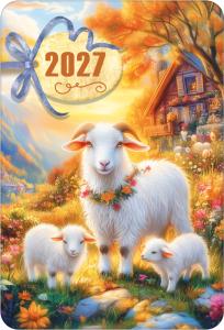 Календарь карманный на 2027 год (козочка с козлятами у домика осенью)