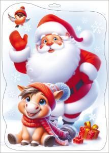 Двусторонняя наклейка «Дед Мороз и пони (сидит)»