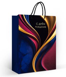 Пакет подарочный "С Днём рождения!" (L) (волнистые линии)