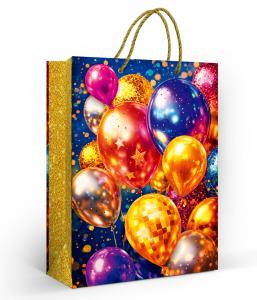 Пакет подарочный "Искрящиеся шары" (ML) (разноцветные шары)