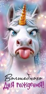 Конверт для денег «Волшебного дня рождения!» (единорог с высунутым языком)