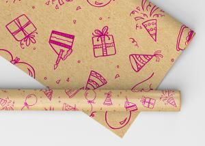 Упаковочная крафт бумага Колпачки, тортики, шарики 2 листа