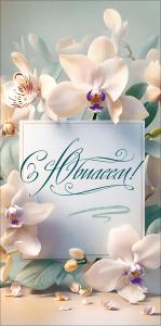 Конверт для денег "С Юбилеем!" (обрамление из белых цветов)