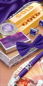 Конверт для денег без надписи (слитки золота, купюры, мужские аксессуары, ручка)