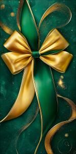 Конверт для денег без надписи (зелёно-золотой бант с лентой на зелёном фоне)