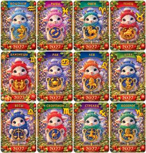 Комплект двойных календарей "Гороскоп 2027" (Знаки Зодиака в стиле Фэнтези) - 12 шт.