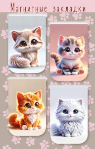 Магнитные закладки на подложке «Кошечки» (4 штуки)