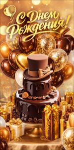 Конверт для денег "С Днем Рождения!" (торт, подарки, воздушные шары)