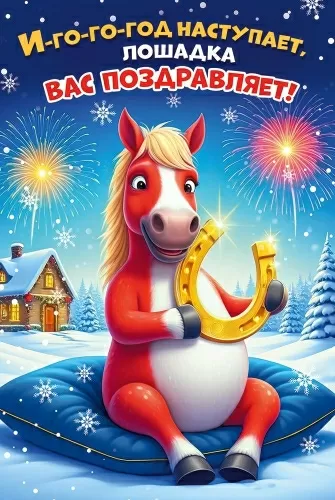 Открытка «Иго-го-год наступает, лошадка вас поздравляет!» 70000899